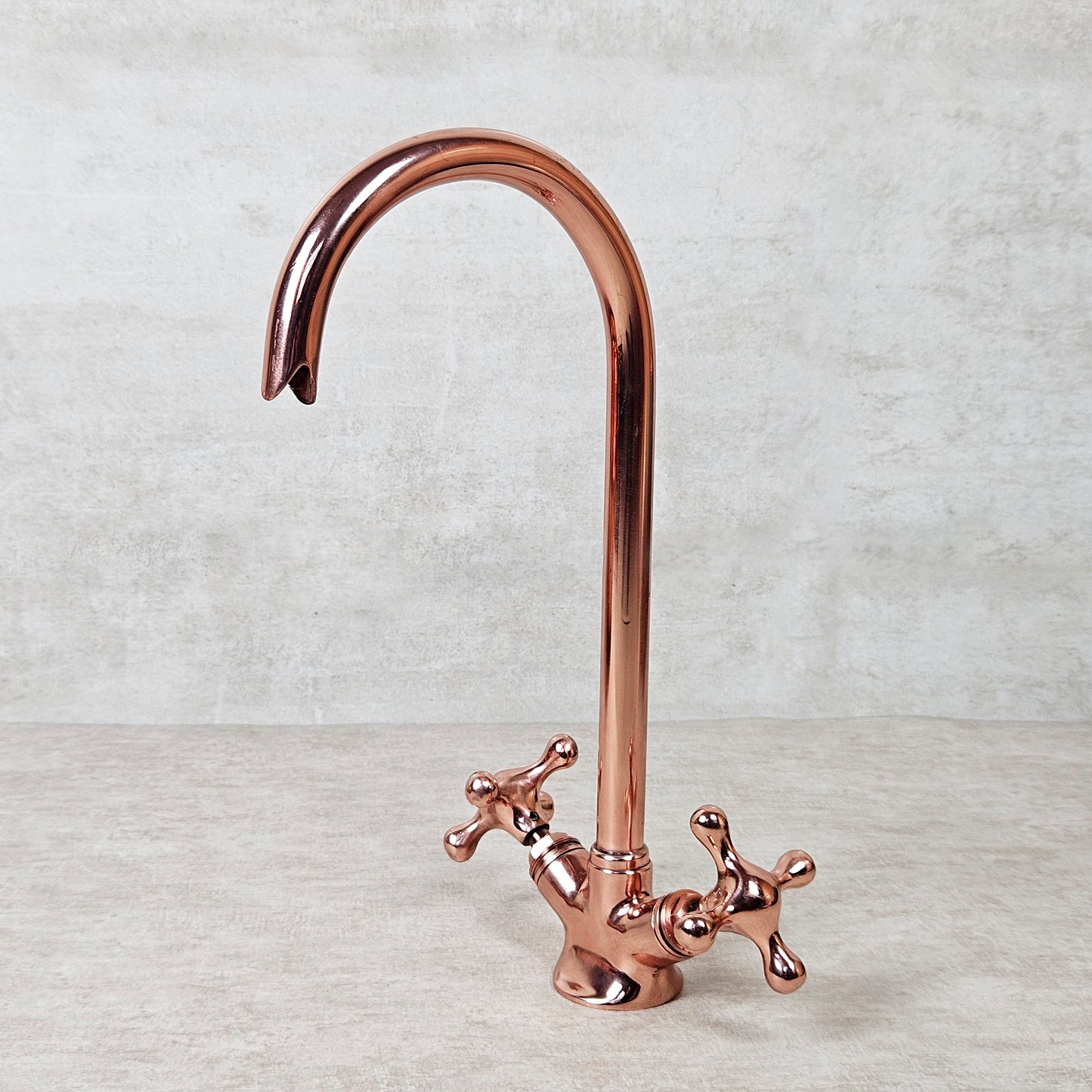 Copper Kitchen Faucet, Copper Gooseneck Faucet For Sink, Solid Copper Bathroom Mixer Faucet, Copper Coated Faucet with Cross Handles