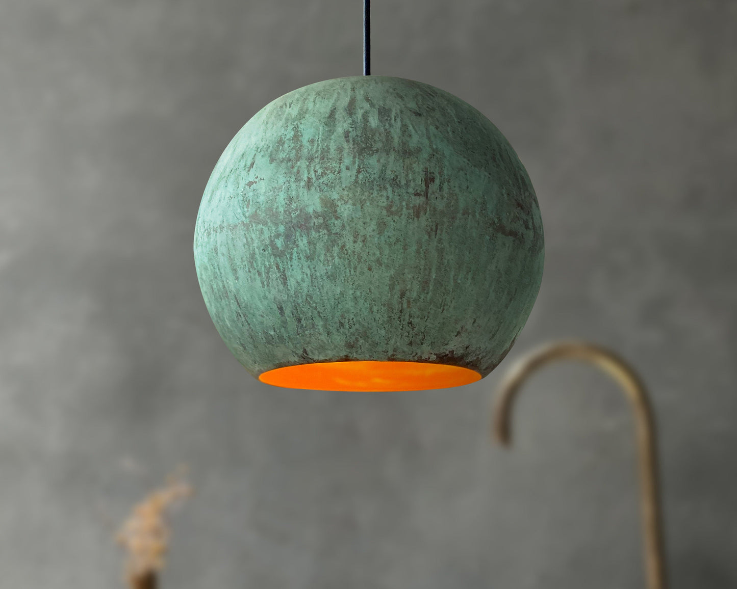 Oxidized Dome Ceiling Light, Vintage Copper Round Pendant Light, Green Patina Copper Hanging Light Fixture
