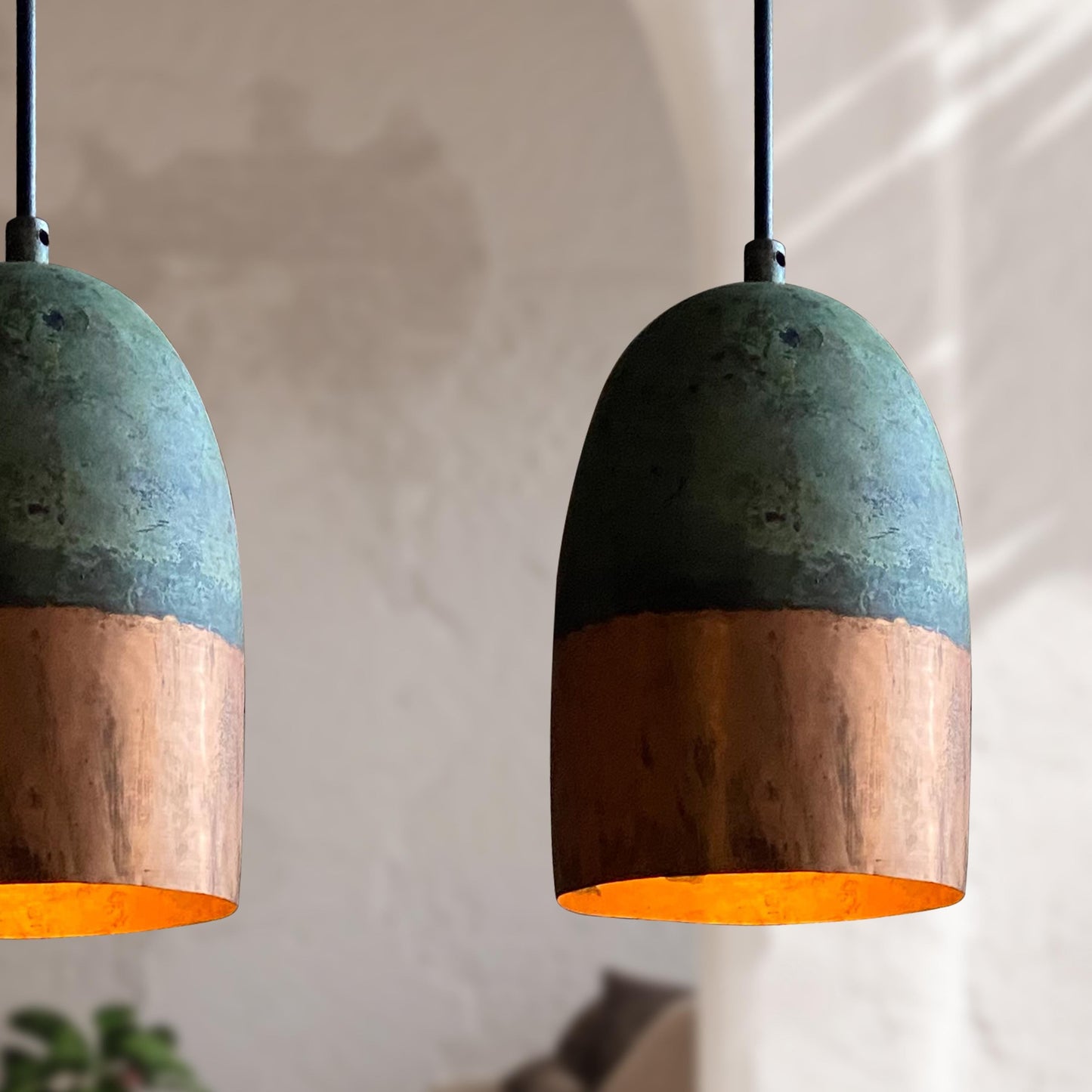 Oxidized Copper Pendant Light – Green Patina Farmhouse Ceiling Fixture