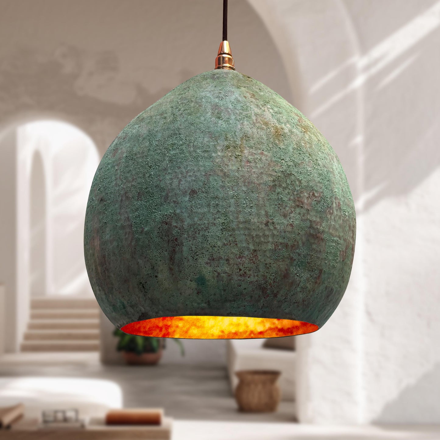 Handmade Pear pendant Light , Hammered Copper Dome Light , farmhouse kitchen island Light fixture