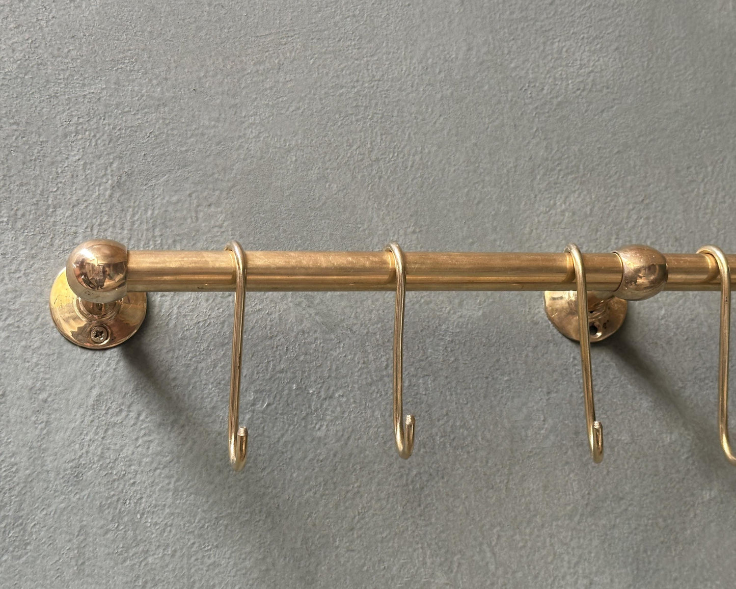 Unlacquered Brass Pot Rail with S hooks, Handmade Solid Brass Pot Rack, Golden Brass Wall Mounted Rack with Free Extra hooks