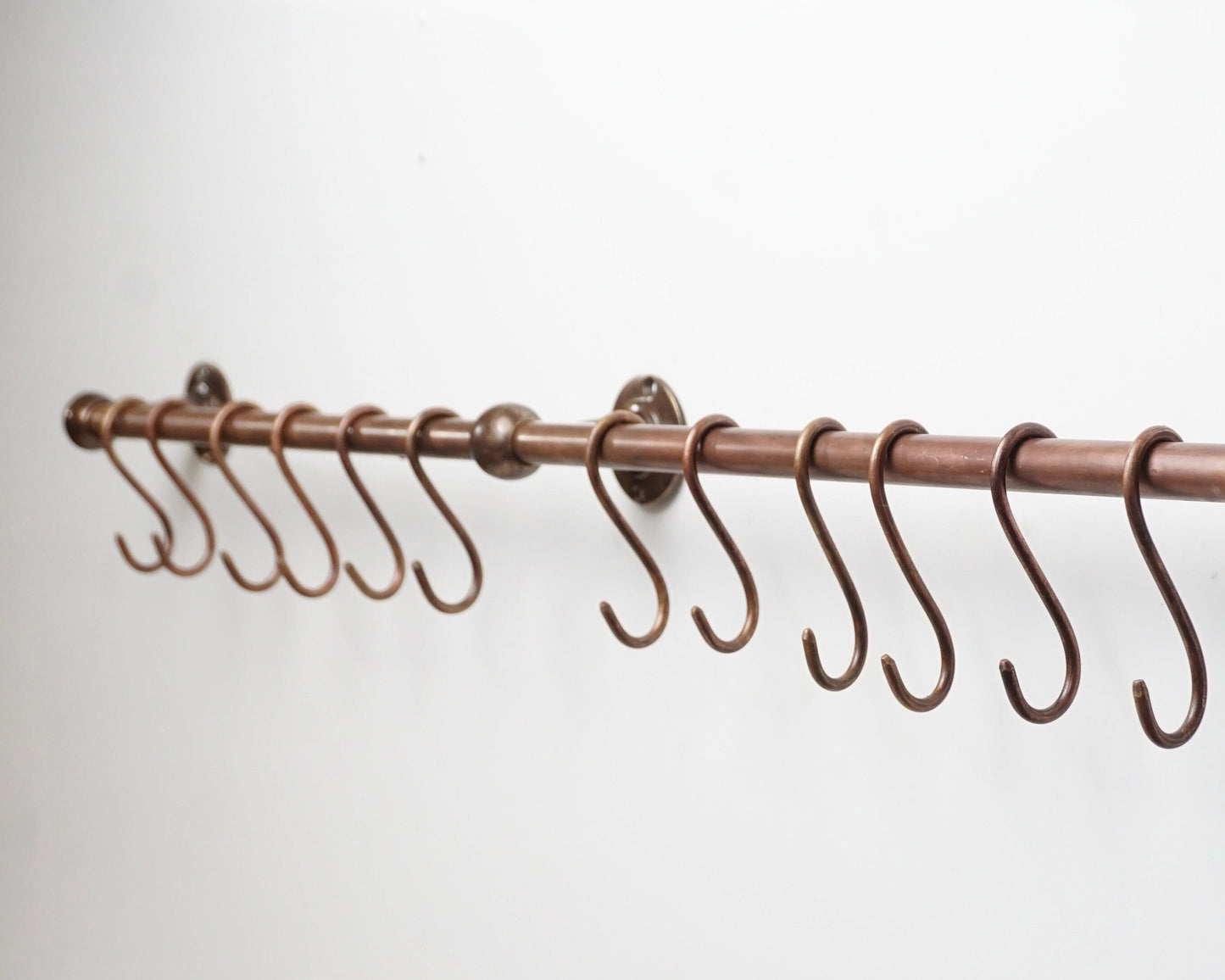 kitchen Rail with hooks, Bronze Pot Rack, Brass Rod Rail, Wall Mounted Kitchen Rail With Hooks
