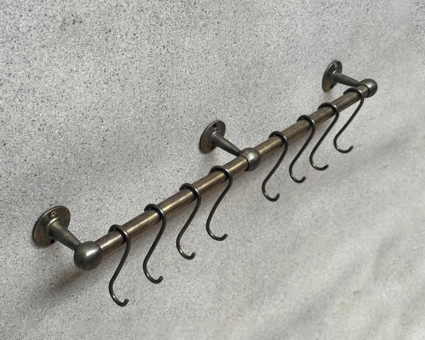 Oil Rubbed Bronze Pot Rail with hooks, Brass Kitchen Pot Rail, Wall Mounted Bronze Pot Rack, Kitchen Pot Organizer