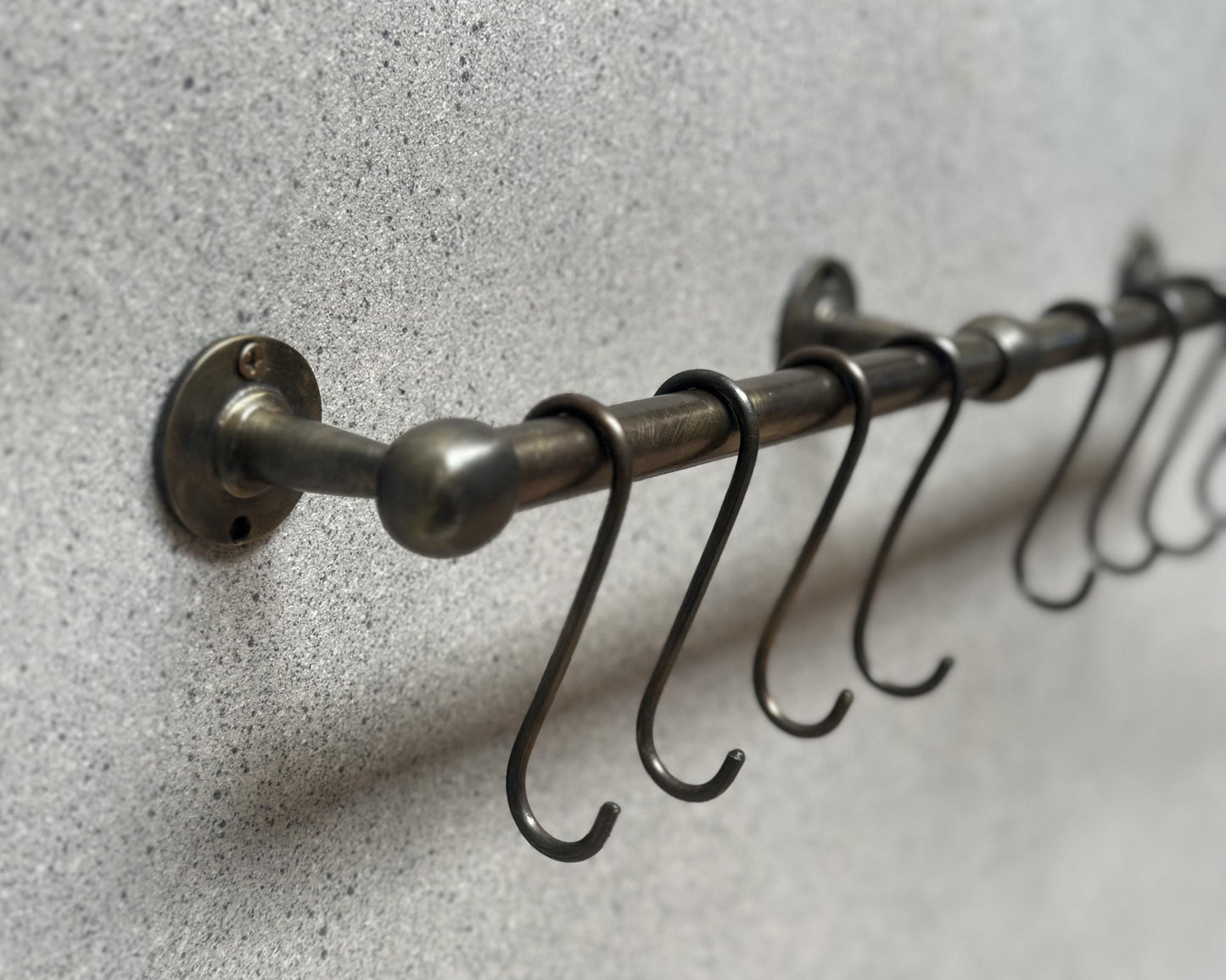 Oil Rubbed Bronze Pot Rail with hooks, Brass Kitchen Pot Rail, Wall Mounted Bronze Pot Rack, Kitchen Pot Organizer