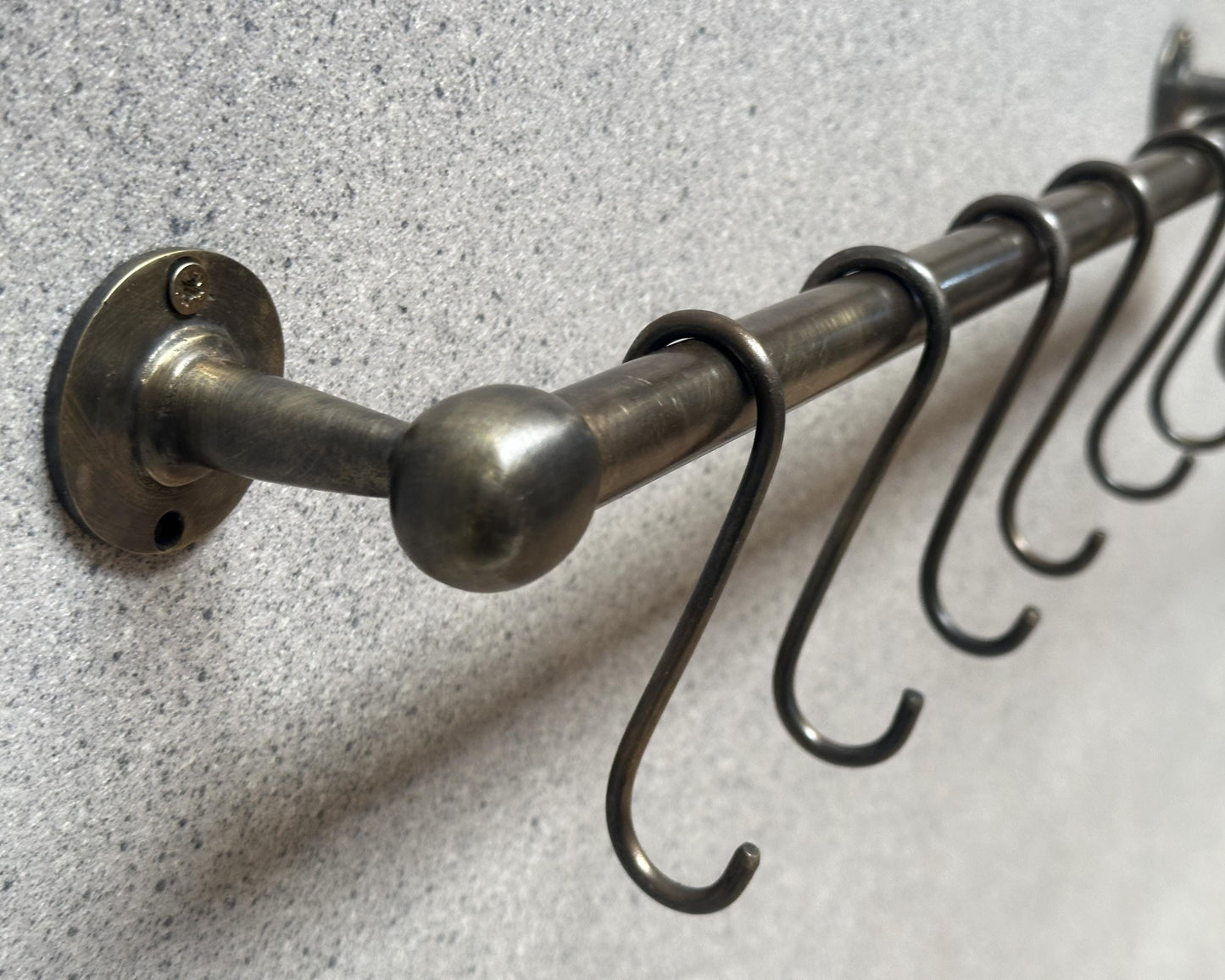 Solid Bronze Pot Rail with hooks, Oil Rubbed Brass Kitchen Pot Rail, Wall Mounted Bronze Pot Rack, Oil Rubbed Kitchen Pot Organizer