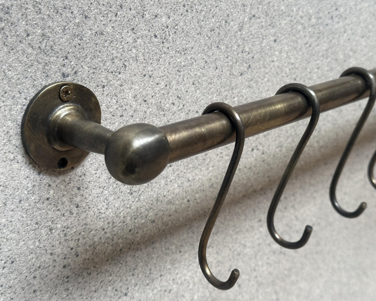 Solid Bronze Pot Rail with hooks, Oil Rubbed Brass Kitchen Pot Rail, Wall Mounted Bronze Pot Rack, Oil Rubbed Kitchen Pot Organizer