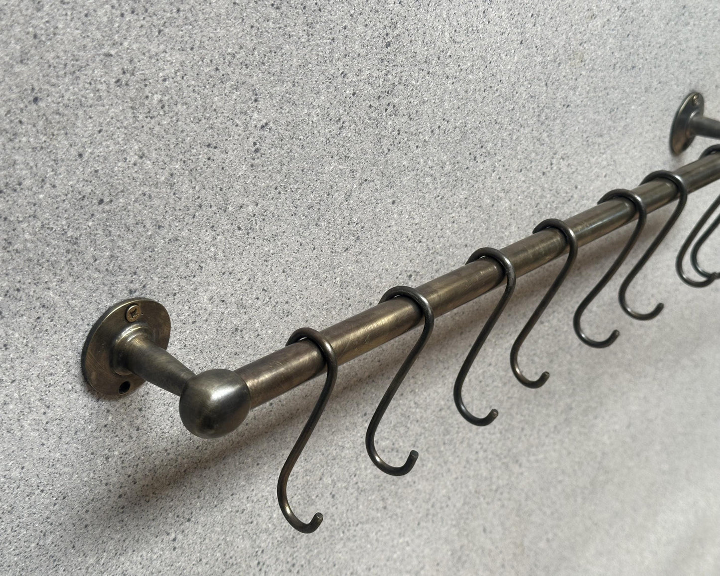 Solid Bronze Pot Rail with hooks, Oil Rubbed Brass Kitchen Pot Rail, Wall Mounted Bronze Pot Rack, Oil Rubbed Kitchen Pot Organizer