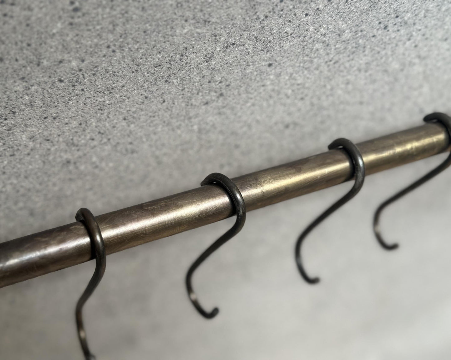 Solid Bronze Pot Rail with hooks, Oil Rubbed Brass Kitchen Pot Rail, Wall Mounted Bronze Pot Rack, Oil Rubbed Kitchen Pot Organizer