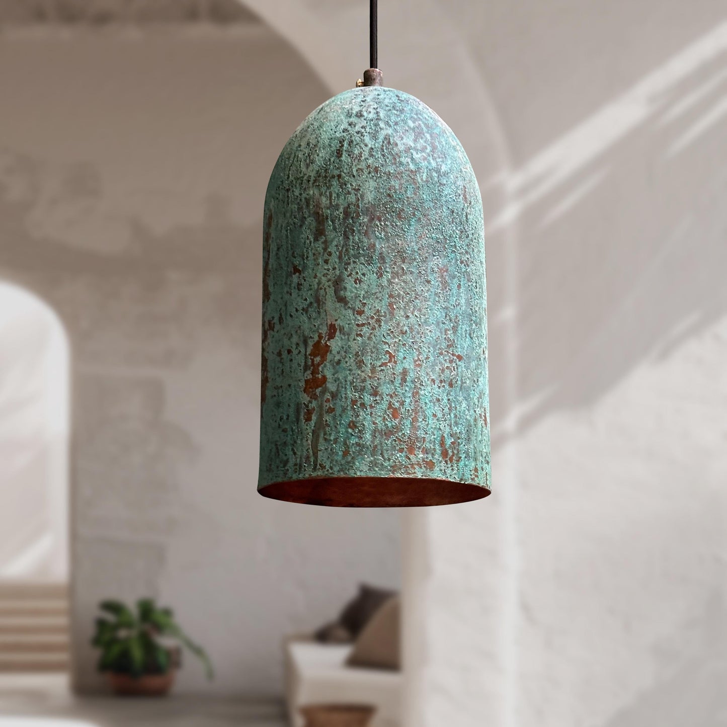Green Patina Farmhouse Light – Oxidized Copper Kitchen Island Pendant Light