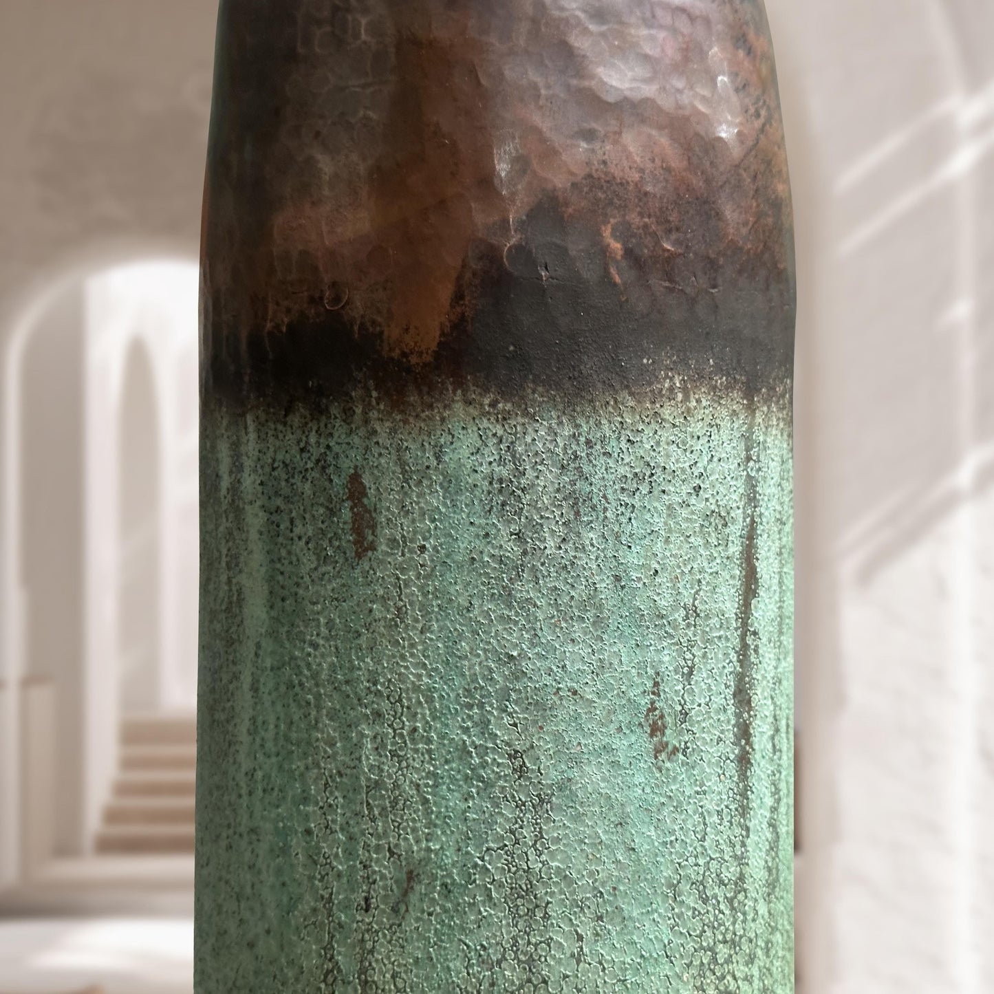 Handmade Oxidized Copper Pendant Light – Green Patina Farmhouse Ceiling Fixture