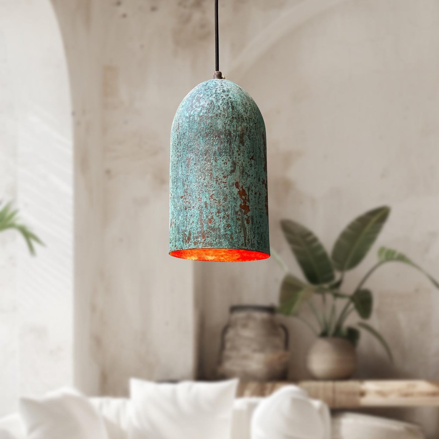 Set of 2 Green Patina Copper Farmhouse Kitchen Fixtures