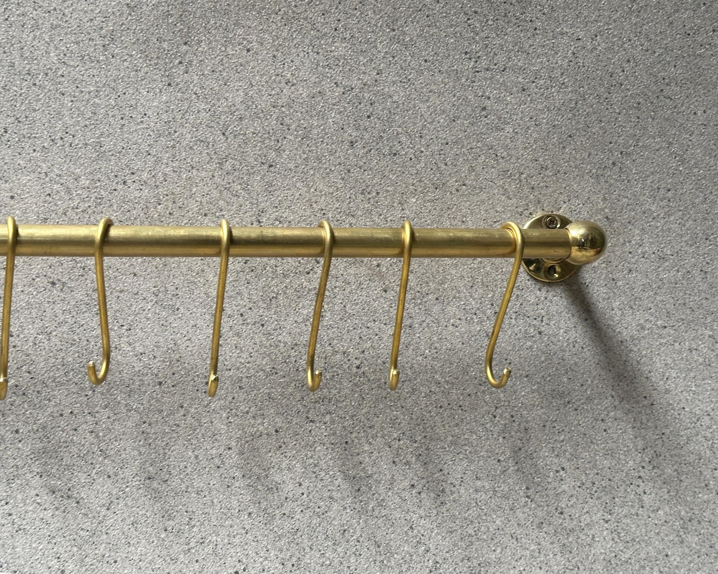 Unlacquered Brass Pot Rail with S hooks, Handmade Solid Brass Pot Rack, Golden Brass Wall Mounted Rack, Brass Wall Mounted Pan Rack
