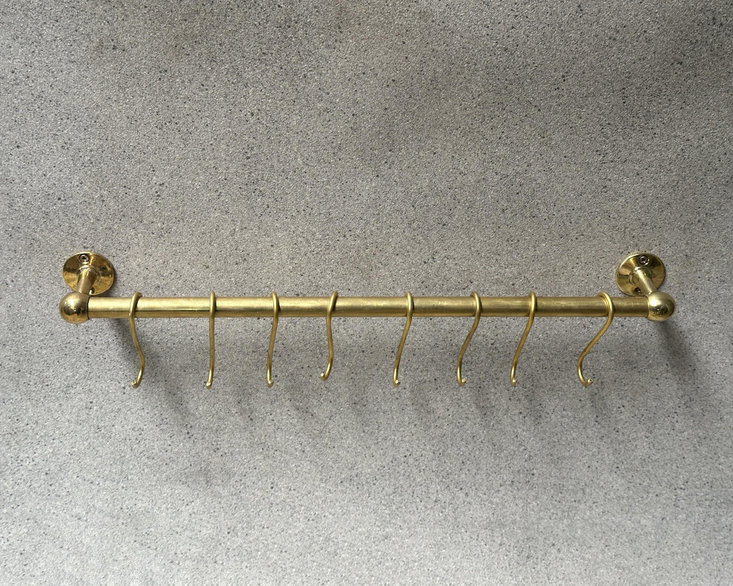 Unlacquered Brass Pot Rail with S hooks, Handmade Solid Brass Pot Rack, Golden Brass Wall Mounted Rack, Brass Wall Mounted Pan Rack