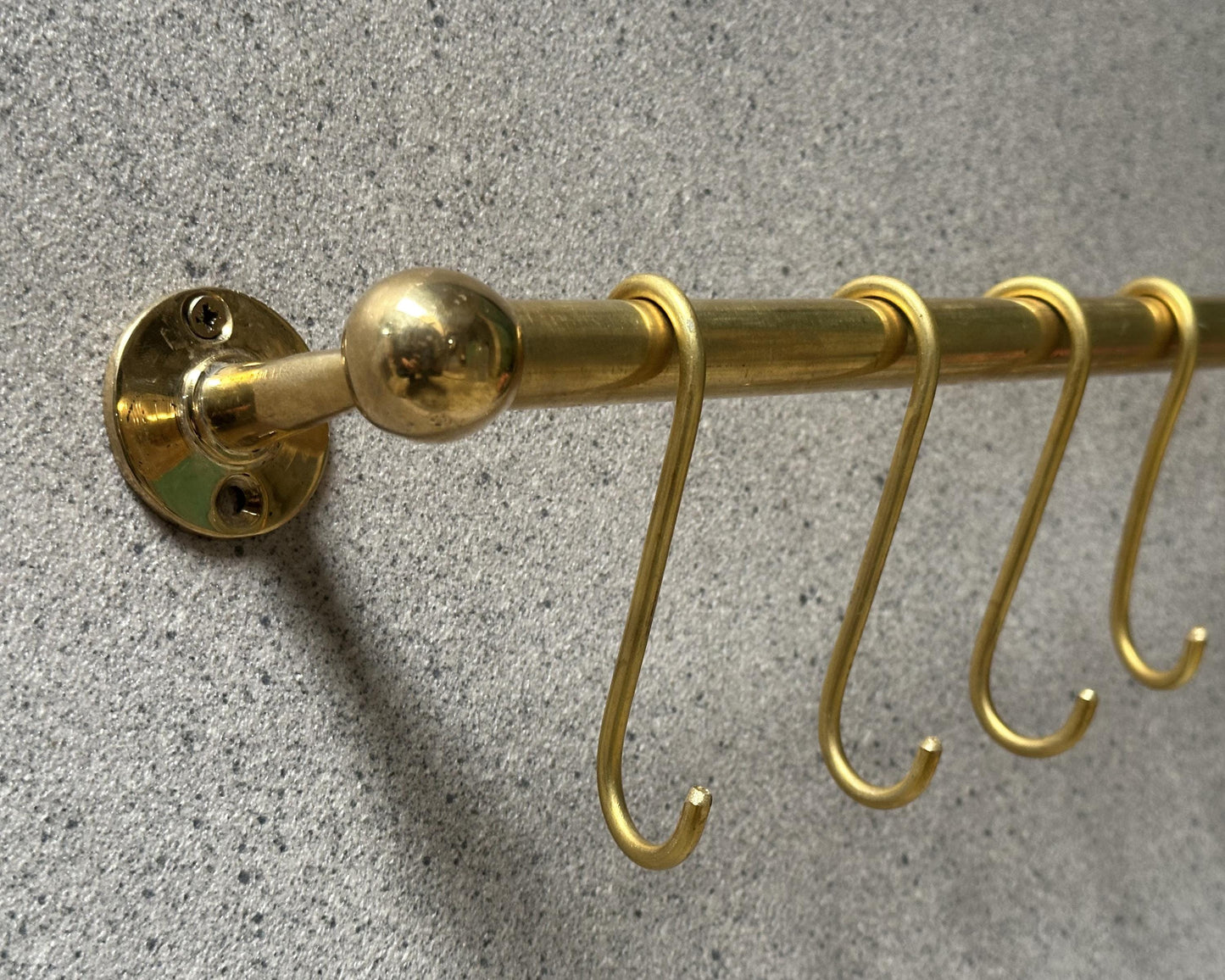 Unlacquered Brass Pot Rail with S hooks, Handmade Solid Brass Pot Rack, Golden Brass Wall Mounted Rack, Brass Wall Mounted Pan Rack