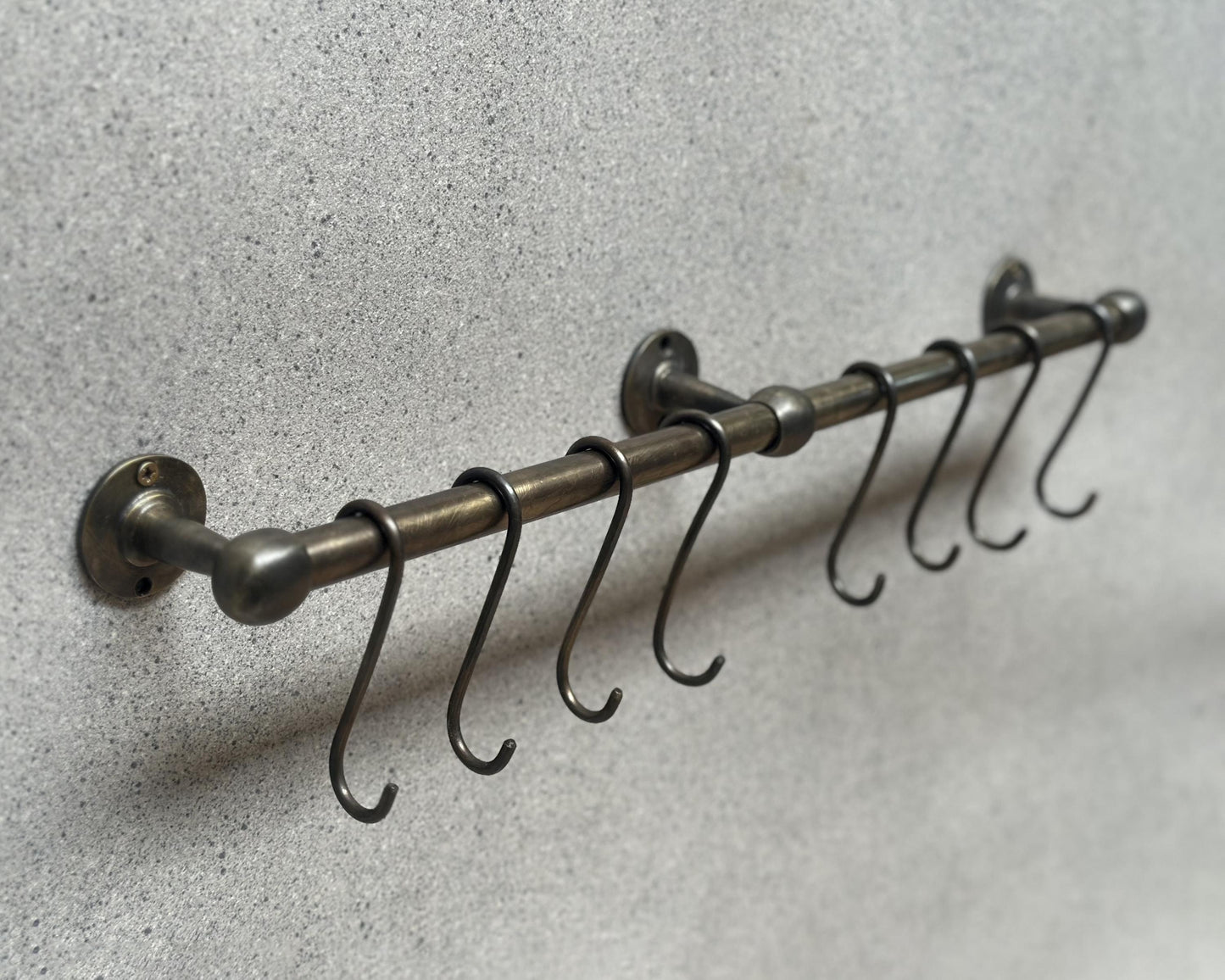 Oil Rubbed Bronze Pot Rail with hooks, Brass Kitchen Pot Rail, Wall Mounted Bronze Pot Rack, Kitchen Pot Organizer