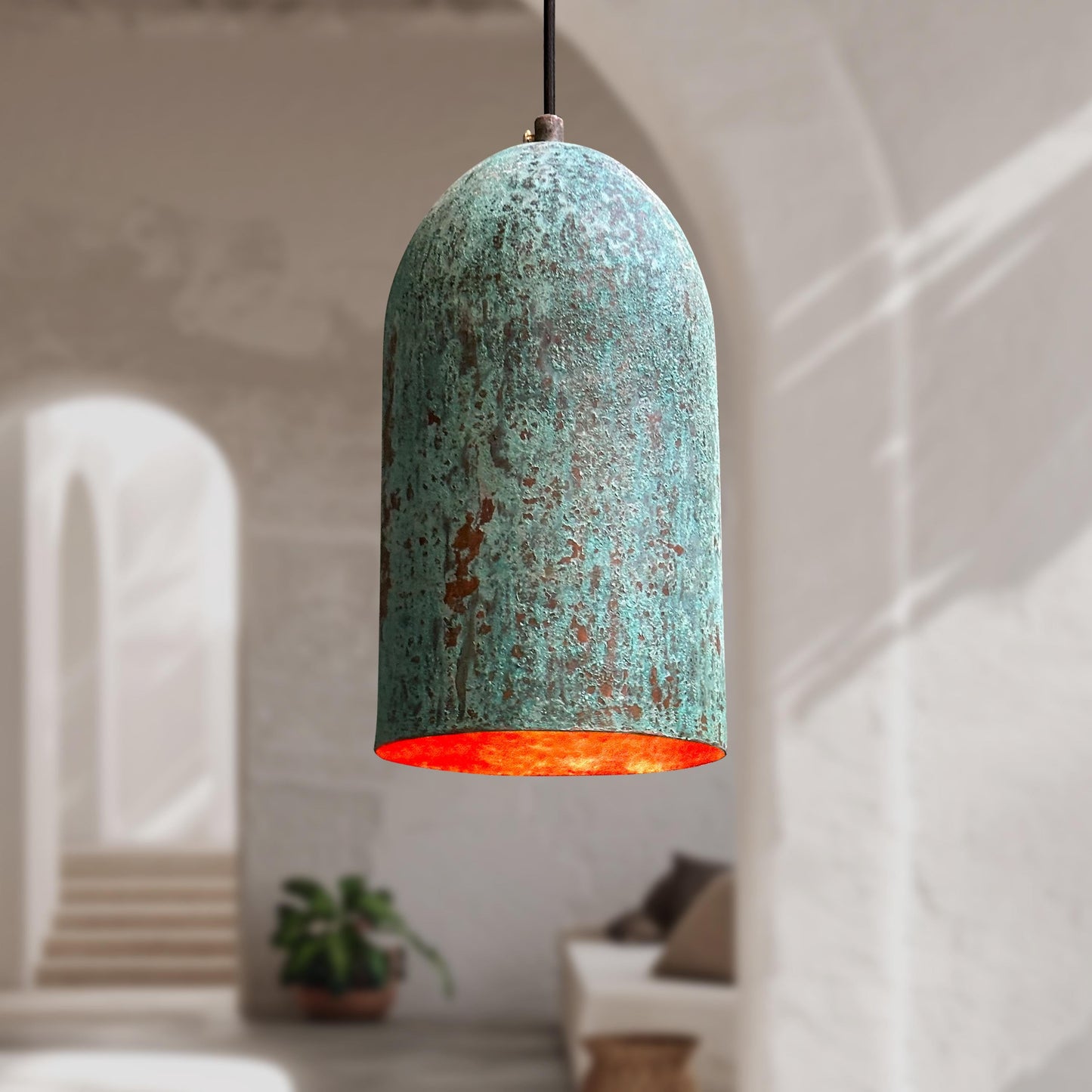 Green Patina Farmhouse Light – Oxidized Copper Kitchen Island Pendant Light