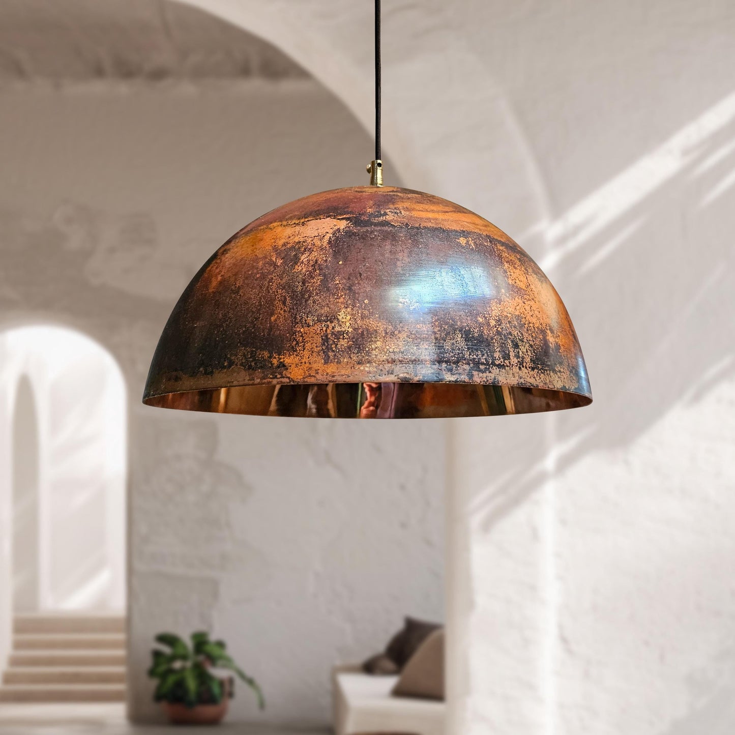 Round Copper Pendant Light – Rustic Dome Farmhouse Kitchen Fixture