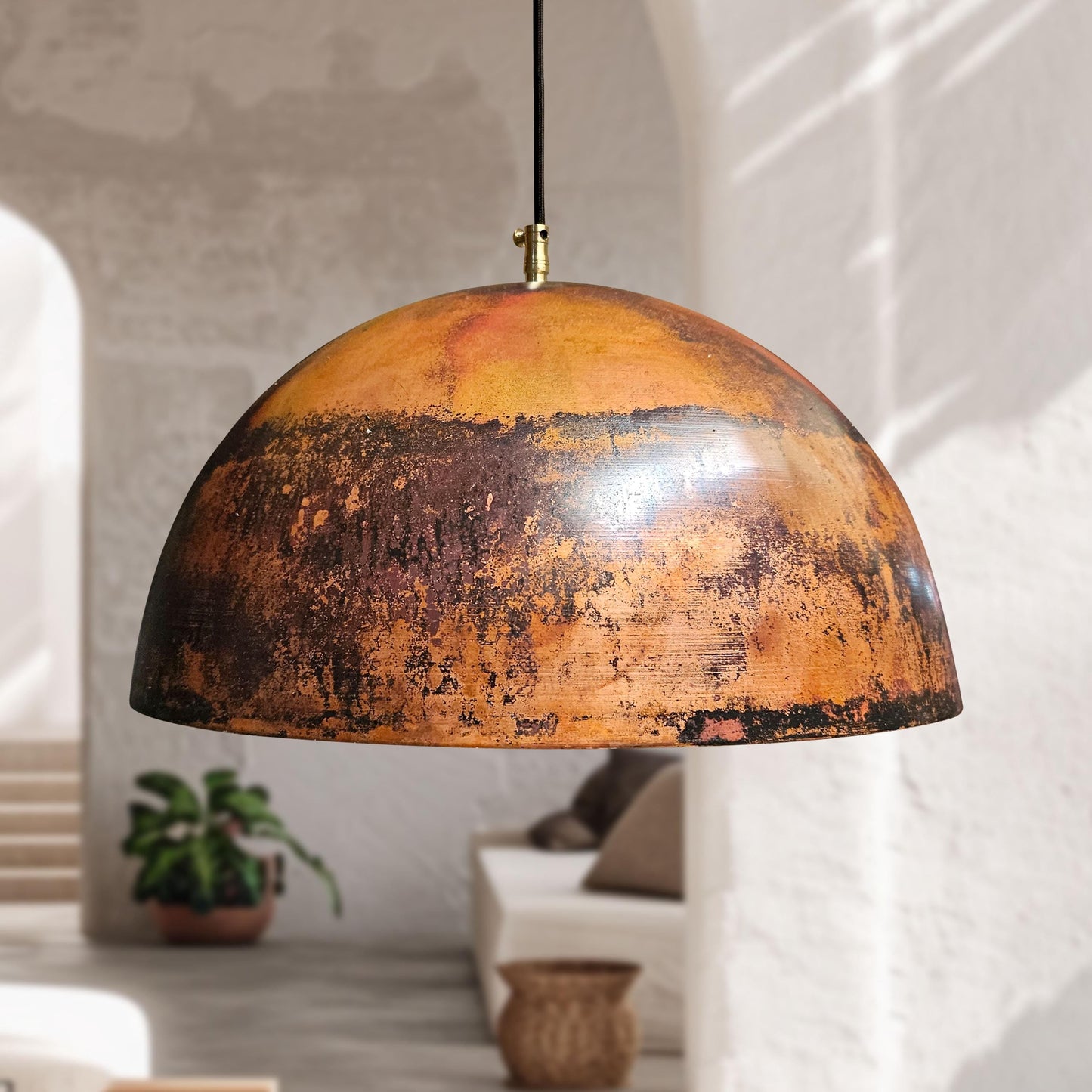Round Copper Pendant Light – Rustic Dome Farmhouse Kitchen Fixture