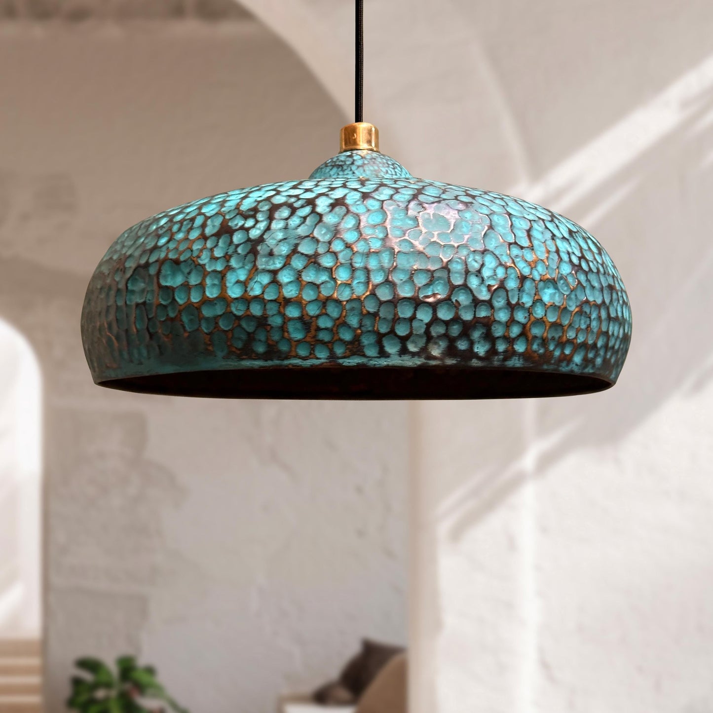 Blue Patina Pendant Light – Handmade Vintage Farmhouse Ceiling Light
