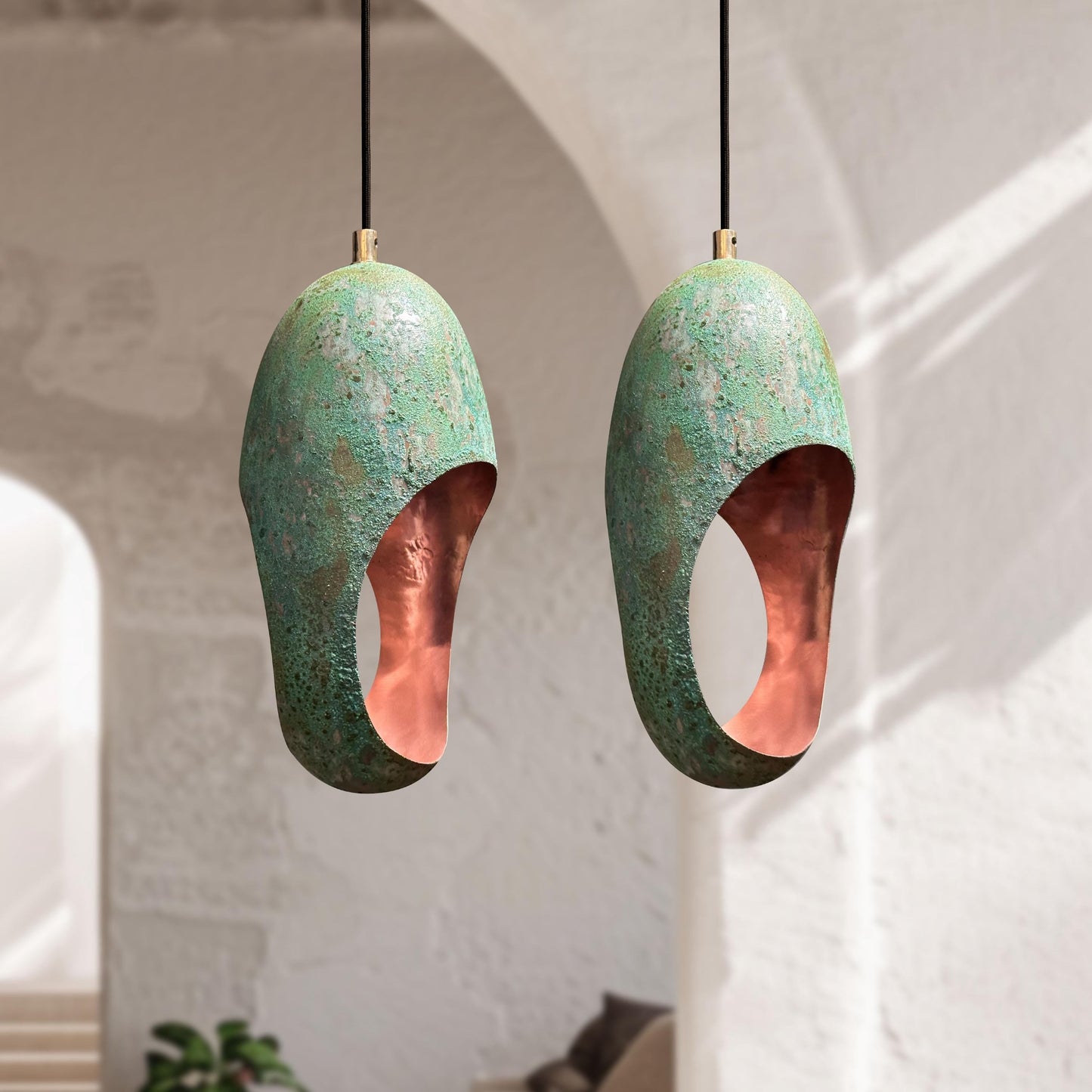 Set of 2 Oval Copper Pendants Farmhouse Lights