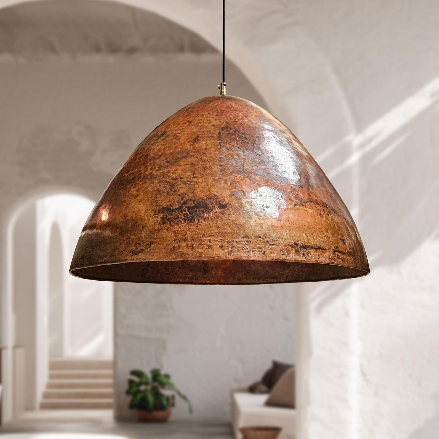Hammered Copper Pendant Light – Cone Dome Kitchen Ceiling Fixture