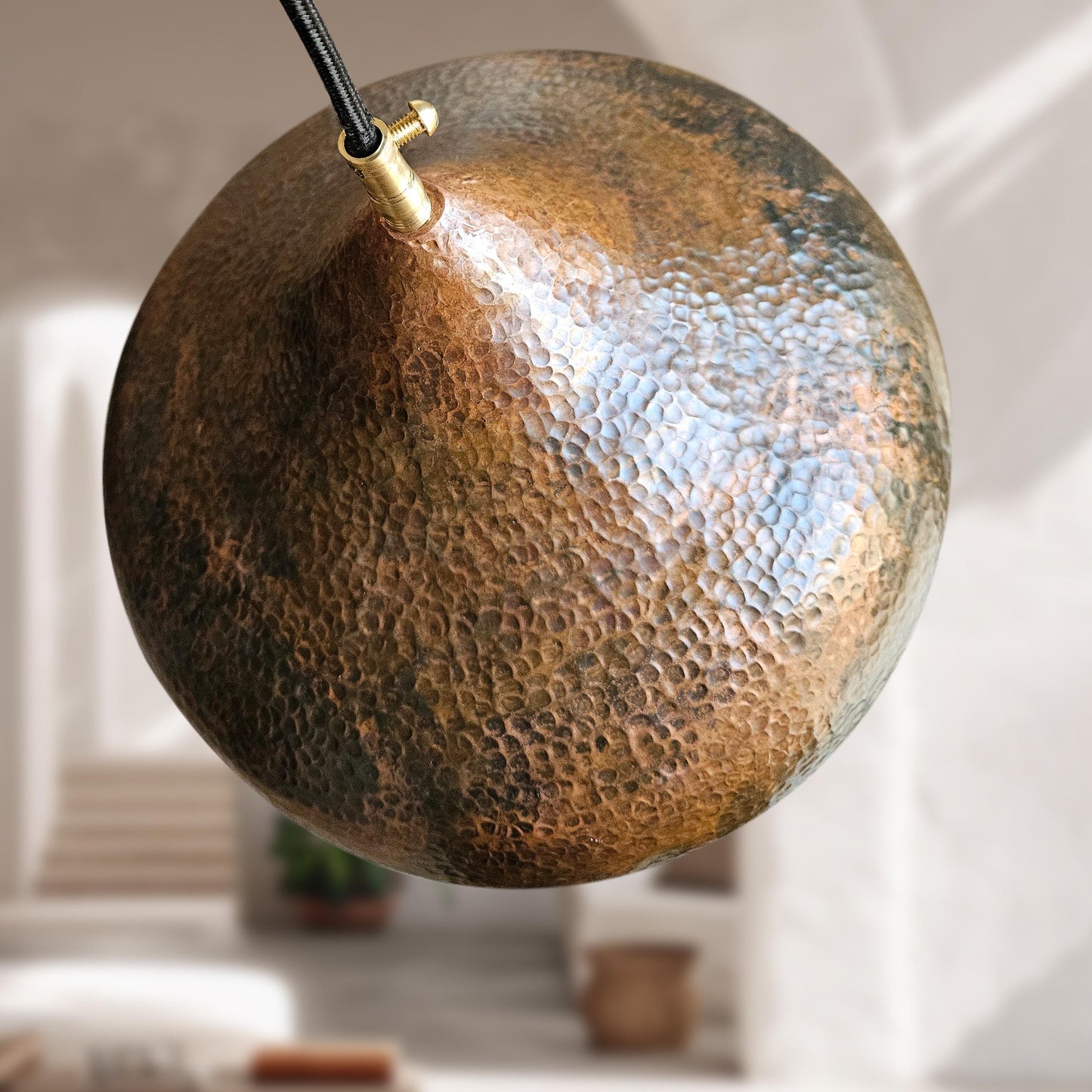 Patina Hammered Copper Pendant Light – Dome Kitchen Hanging Fixture