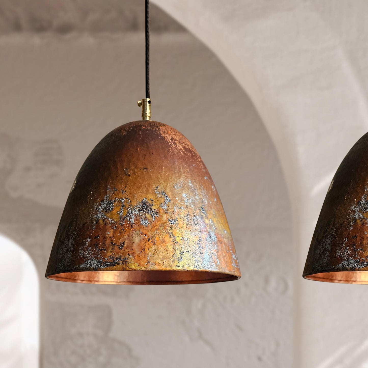 3 Oxidized Copper Pendant Lights – Rustic Farmhouse Ceiling Fixtures