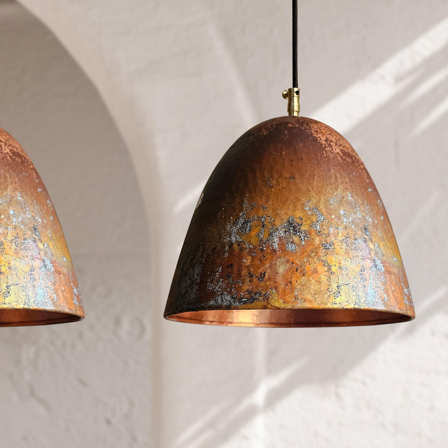 3 Oxidized Copper Pendant Lights – Rustic Farmhouse Ceiling Fixtures