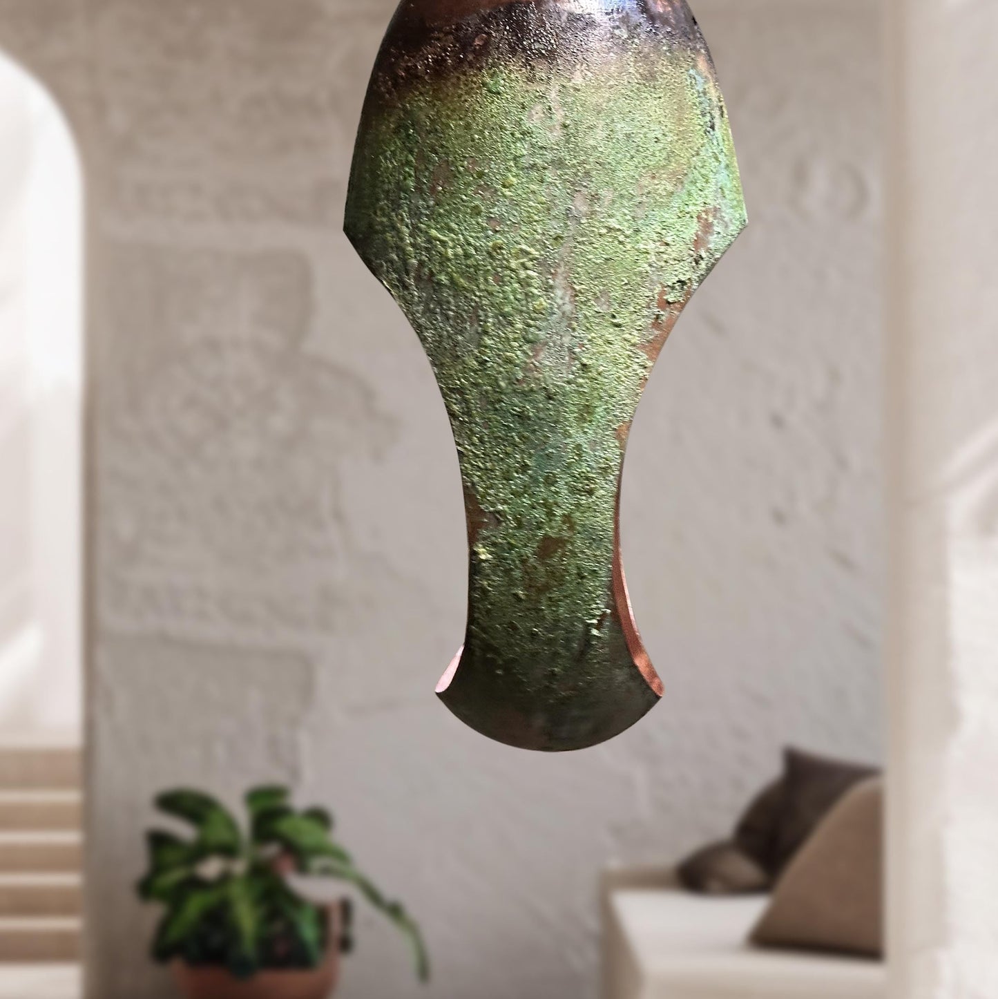 Oval Copper Pendant Light – Green Patina Oxidized Farmhouse Fixture