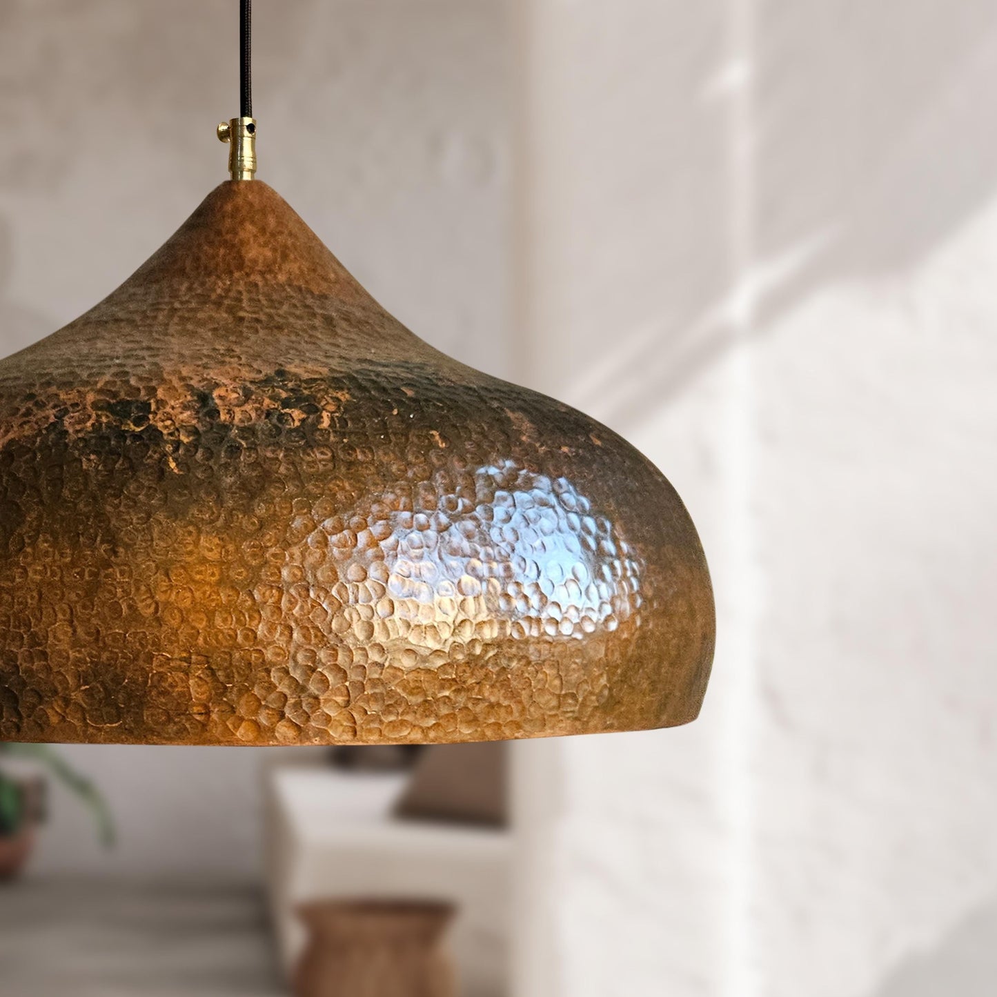 Patina Hammered Copper Pendant Light – Dome Kitchen Hanging Fixture