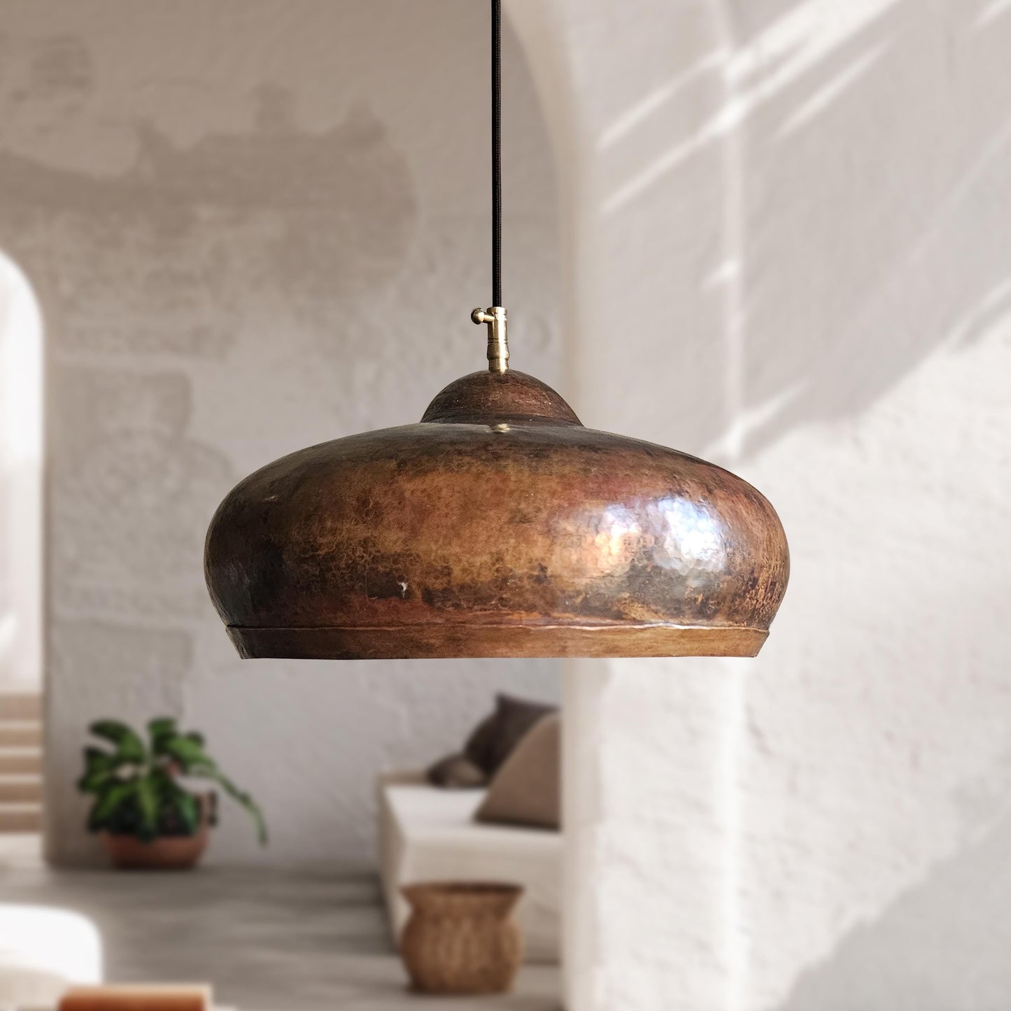 Rustic Copper Pendant Light – Oxidized Hammered Dome Kitchen Fixture