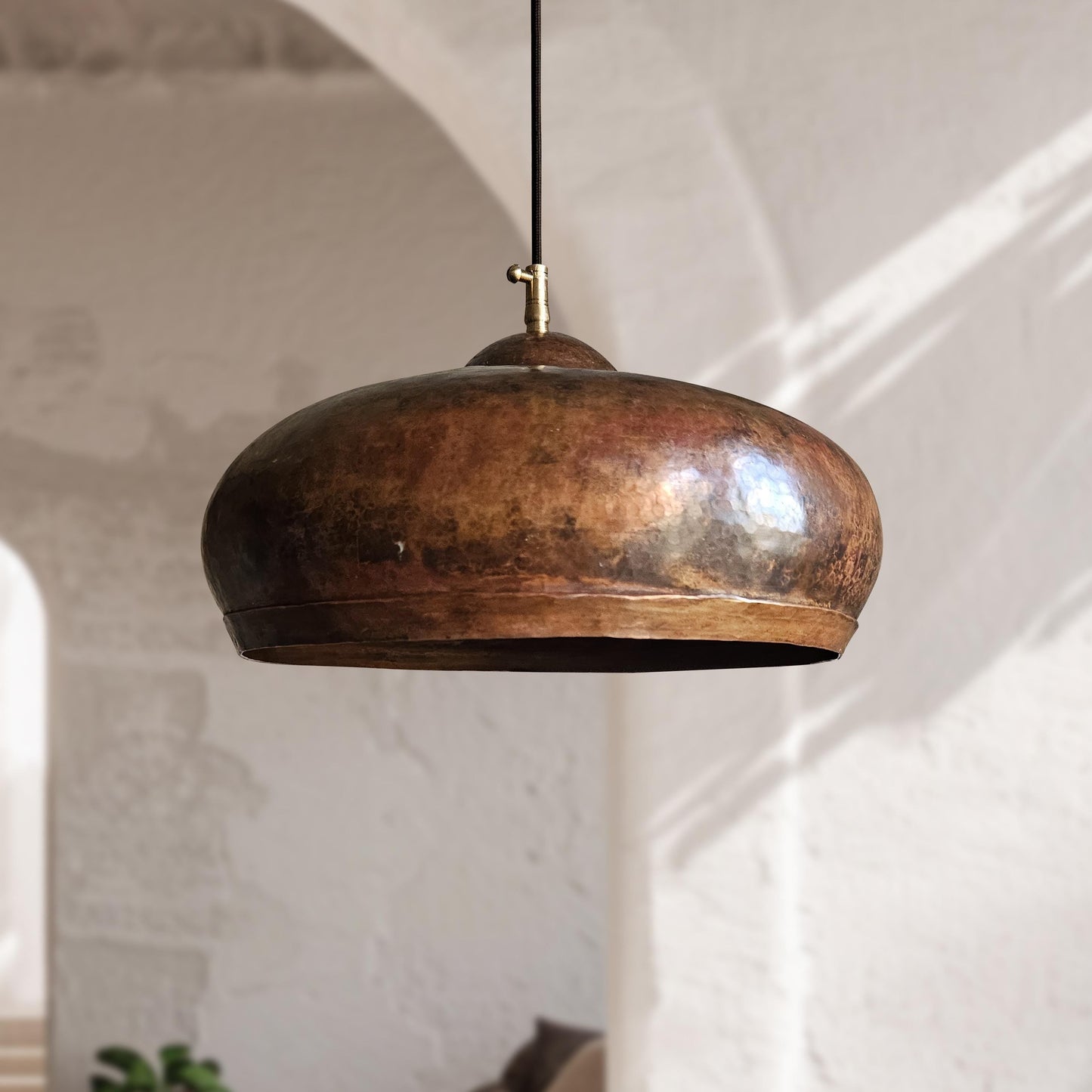 Rustic Copper Pendant Light – Oxidized Hammered Dome Kitchen Fixture