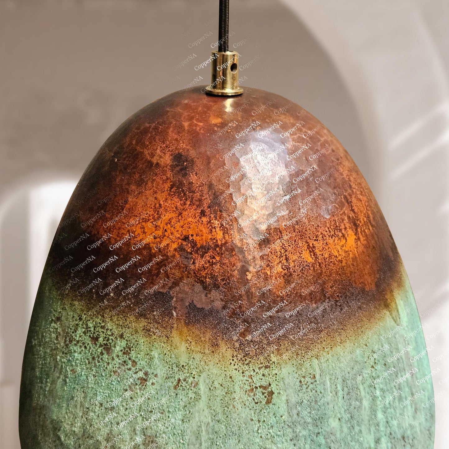 Set of 3 Oxidized Copper Pendant Lights – Green Patina Farmhouse Fixtures