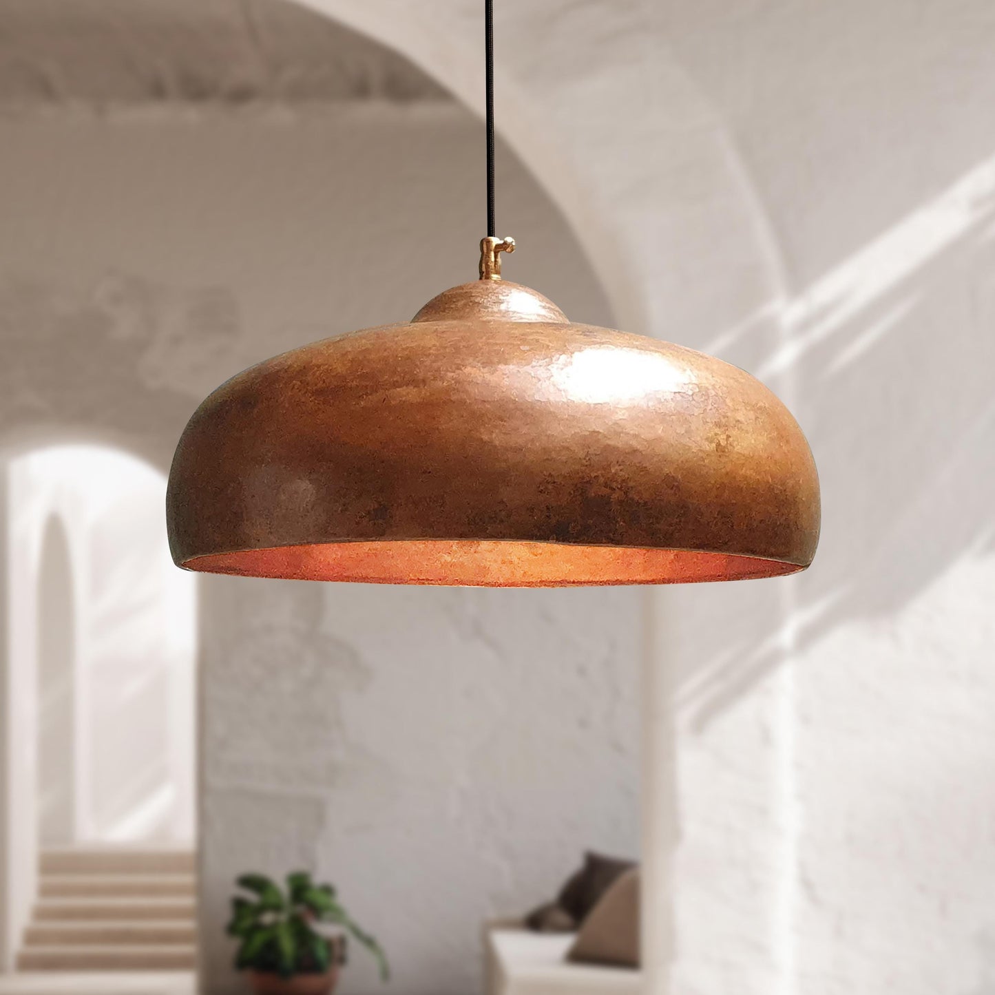 Set of 2 Copper Pendant Lights – Dome Ceiling Fixtures for Kitchen Island