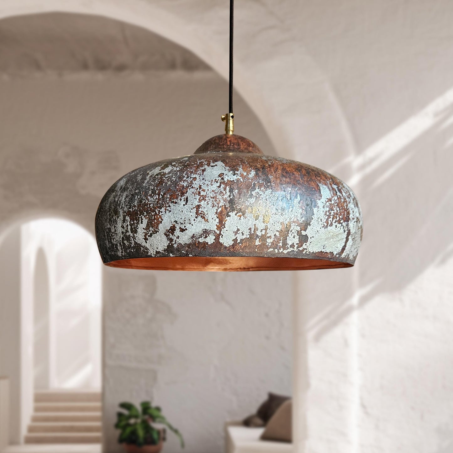 Two Rustic Copper Ceiling Lights – Vintage Pendant Kitchen Fixtures