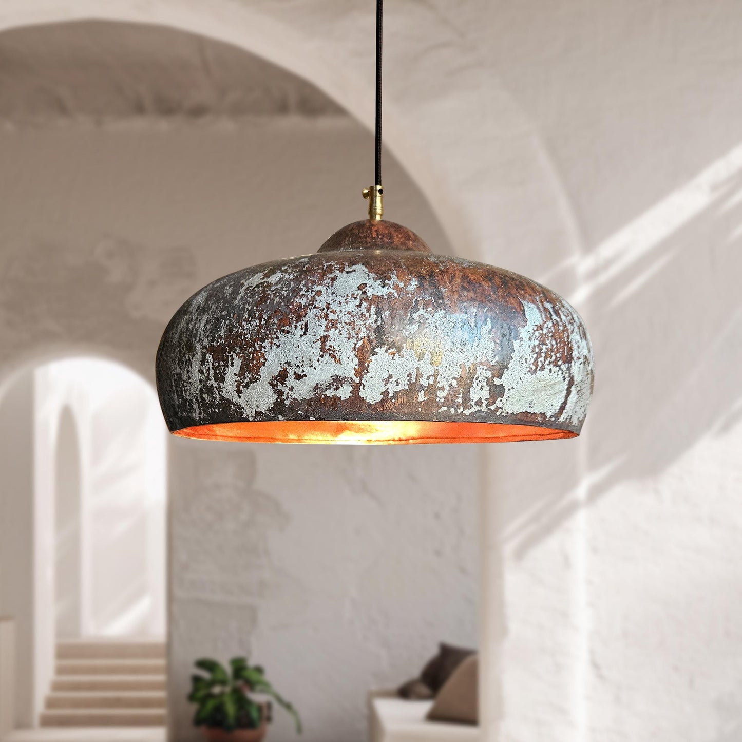 Two Rustic Copper Ceiling Lights – Vintage Pendant Kitchen Fixtures