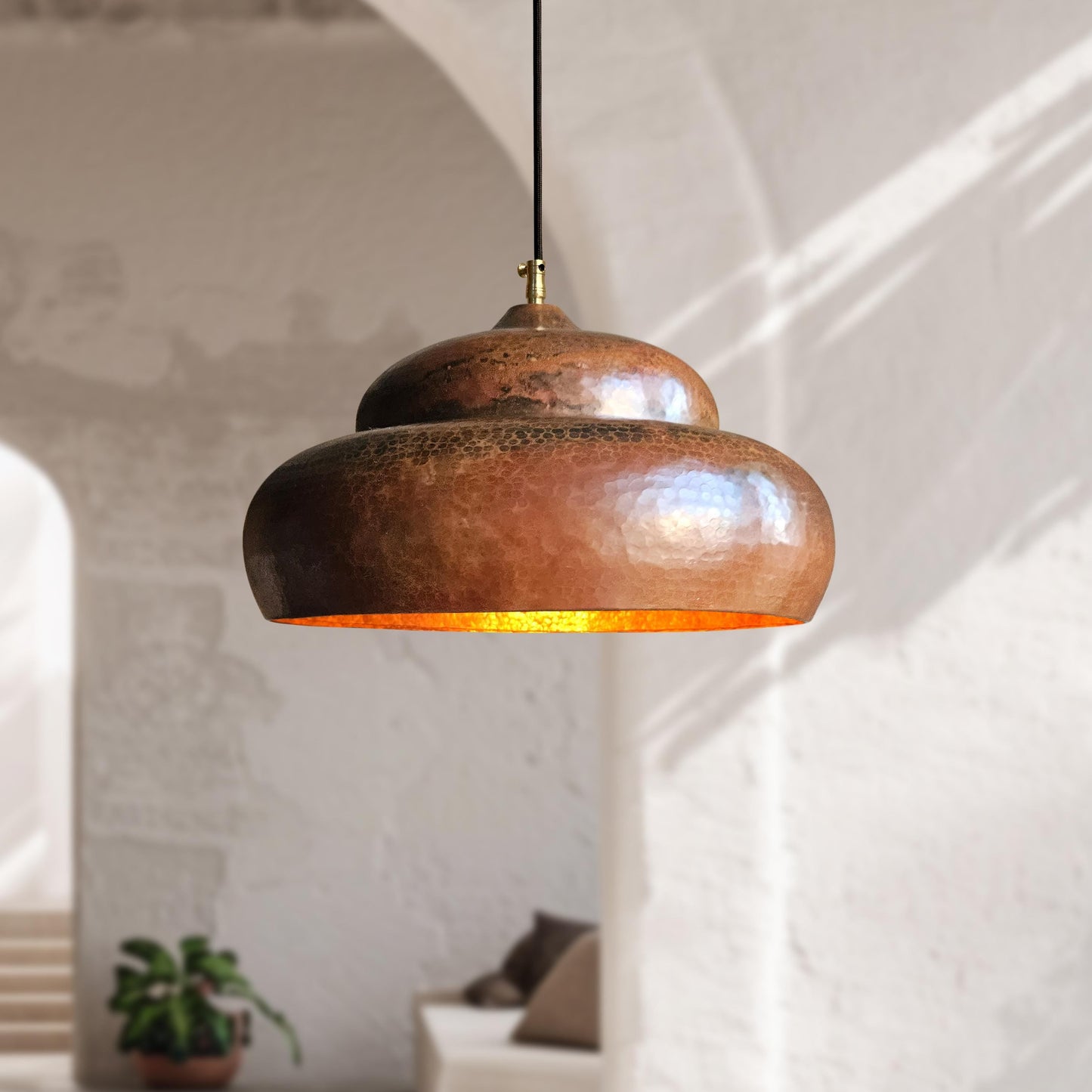 2 Rustic Copper Pendant Lights – Kitchen Island Hanging Fixtures