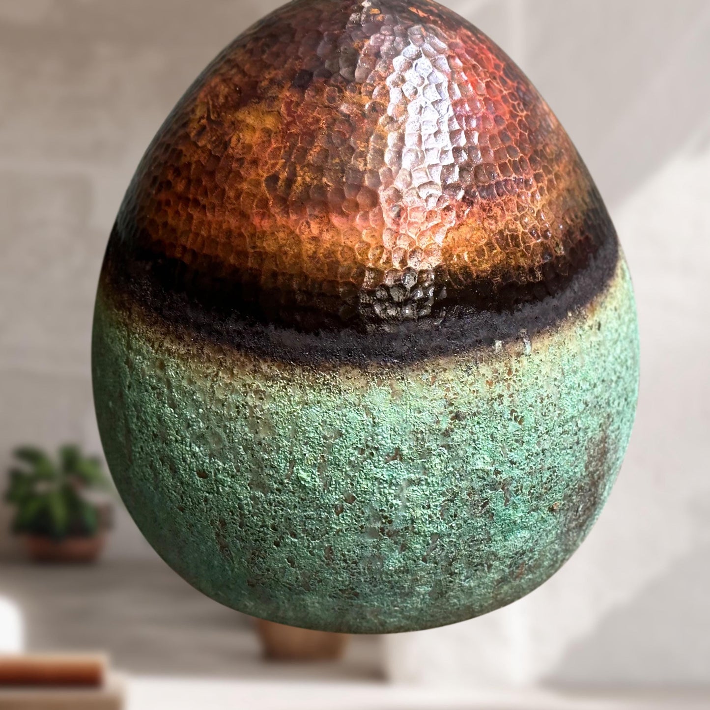 Handmade Oxidized Copper Pendant Light – Green Patina Vintage Farmhouse Kitchen Fixture