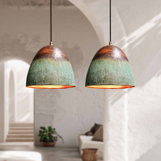 Set of 2 Copper Island Pendant Lights - Oxidized Kitchen Ceiling Light Fixtures
