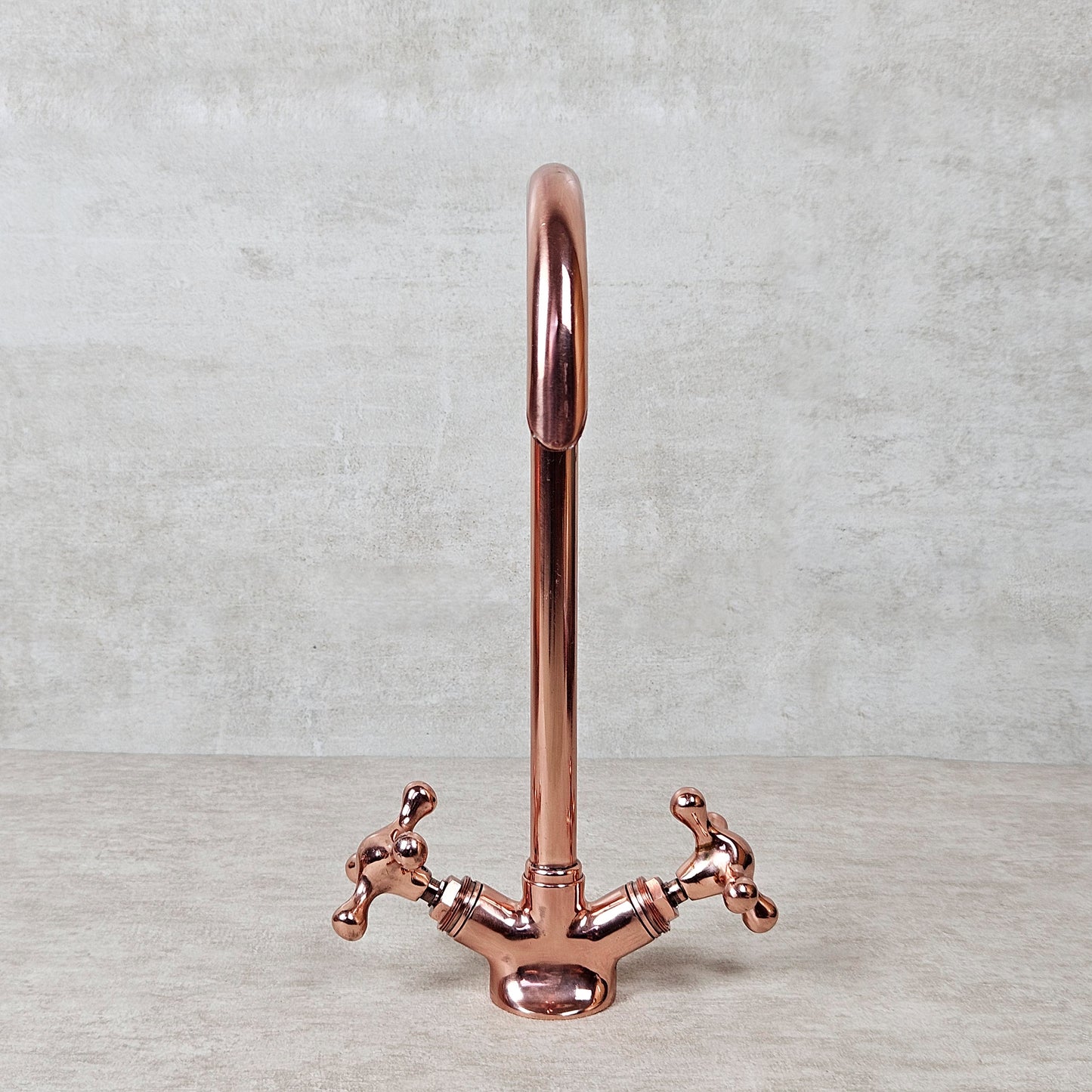 Copper Kitchen Faucet, Copper Gooseneck Faucet For Sink, Solid Copper Bathroom Mixer Faucet, Copper Coated Faucet with Cross Handles