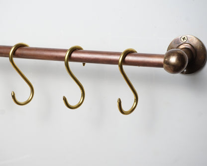 Bronze Pot Rack, Brass Rod Rail, Oil Rubbed Wall Mount Pot Rack, Hanging kitchen Rail with hooks