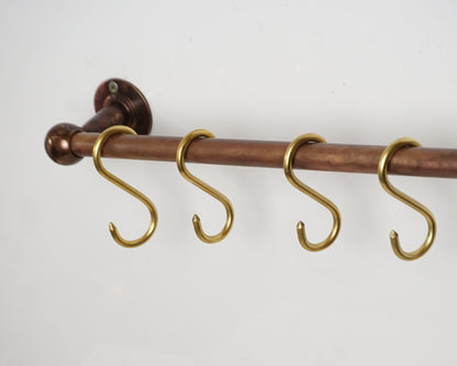 Bronze Pot Rack, Brass Rod Rail, Oil Rubbed Wall Mount Pot Rack, Hanging kitchen Rail with hooks