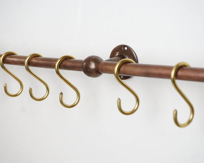 Bronze Pot Rack, Brass Rod Rail, Oil Rubbed Wall Mount Pot Rack, Hanging kitchen Rail with hooks