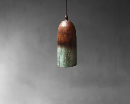 Green Patina Farmhouse Light – Oxidized Long Copper Pendant Lamp