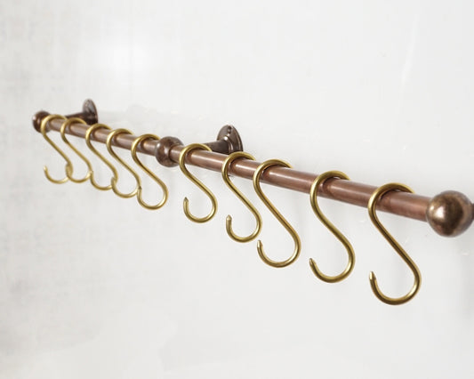 Bronze Pot Rack, Brass Rod Rail, Oil Rubbed Wall Mount Pot Rack, Hanging kitchen Rail with hooks