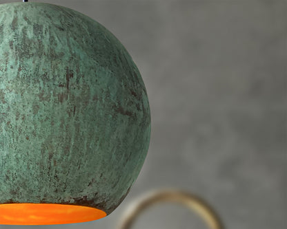 Oxidized Dome Ceiling Light, Vintage Copper Round Pendant Light, Green Patina Copper Hanging Light Fixture