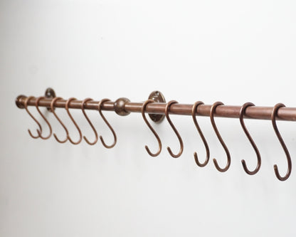 kitchen Rail with hooks, Bronze Pot Rack, Brass Rod Rail, Wall Mounted Kitchen Rail With Hooks