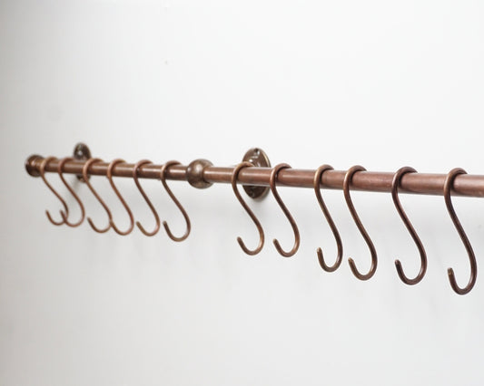kitchen Rail with hooks, Bronze Pot Rack, Brass Rod Rail, Wall Mounted Kitchen Rail With Hooks