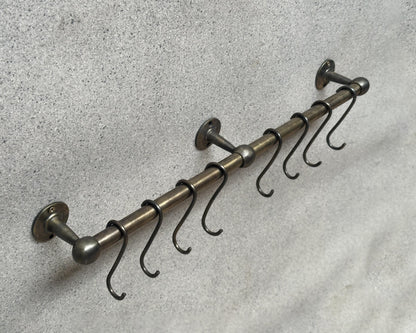 Oil Rubbed Bronze Pot Rail with hooks, Brass Kitchen Pot Rail, Wall Mounted Bronze Pot Rack, Kitchen Pot Organizer