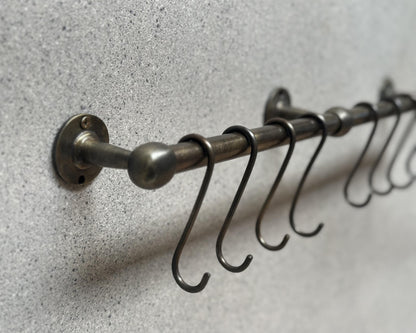 Oil Rubbed Bronze Pot Rail with hooks, Brass Kitchen Pot Rail, Wall Mounted Bronze Pot Rack, Kitchen Pot Organizer